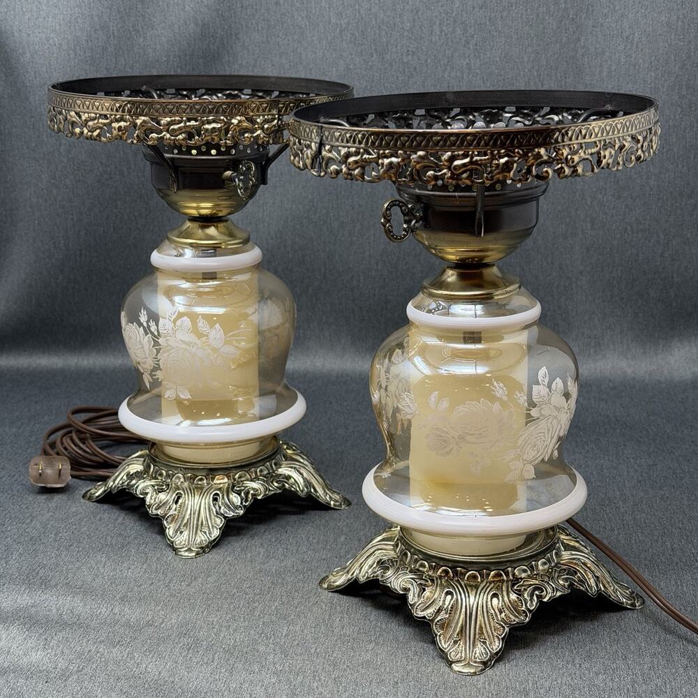 2pc Hollywood Regency Accurate Casting 3 Way Table Parlor Lamp Pair Nightlight